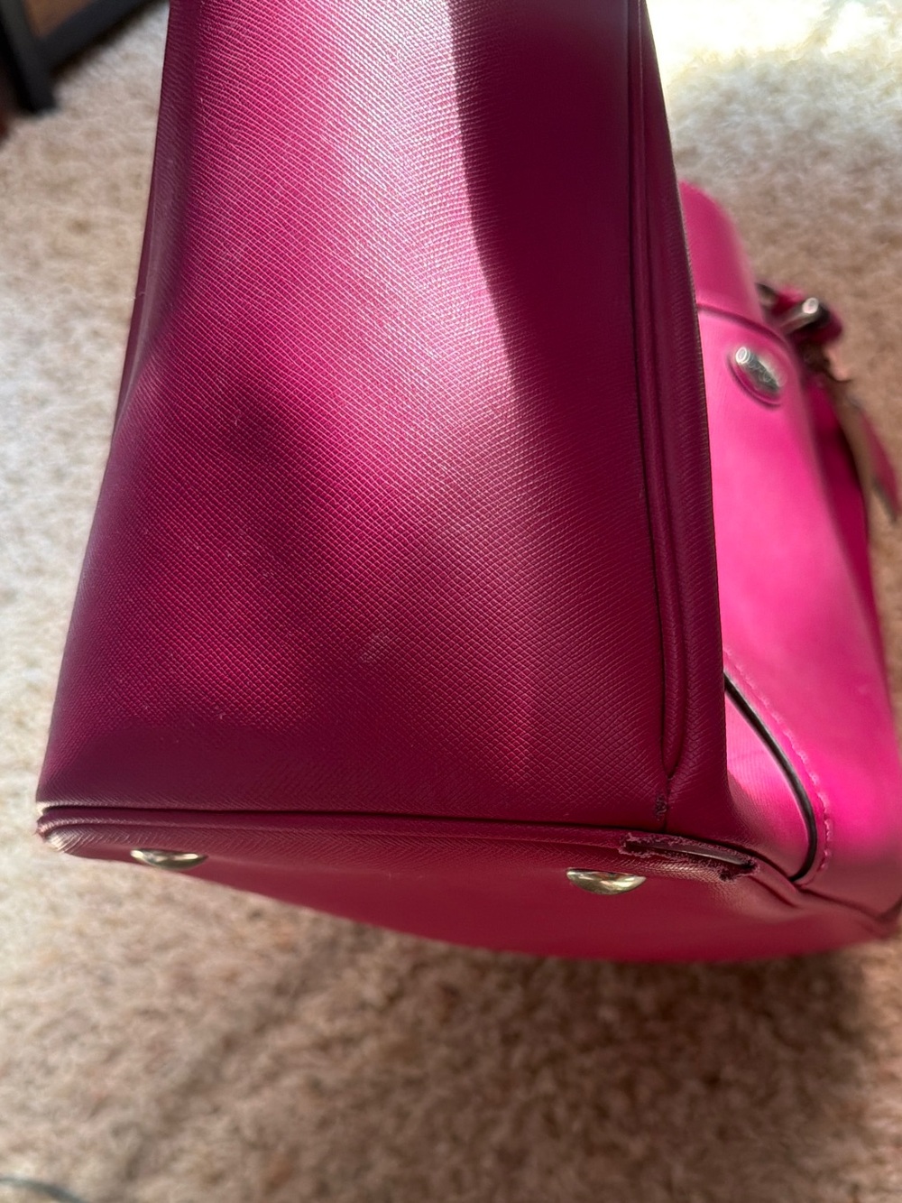 Coach Hot Pink Leather Tote with Pale Tan Tag - Picture 5 of 5